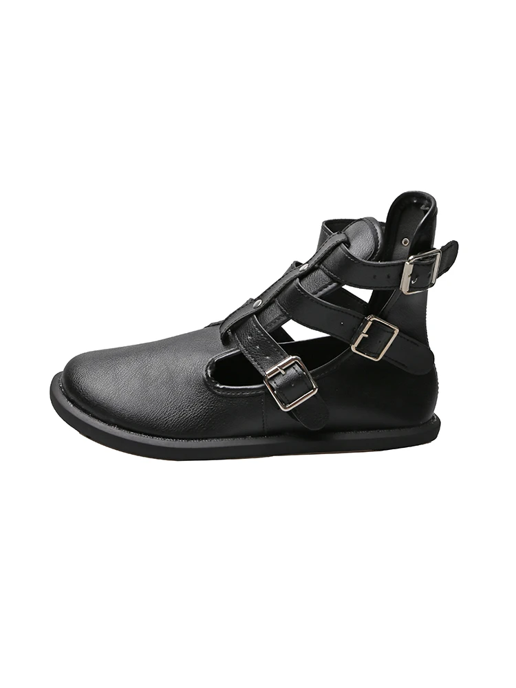 

Summer Fashion Buckle Solid Color Simple Hollow Motorcycle Boots Soft Bottom Flat Bottom Comfortable Ladies Martin Boots Trend.