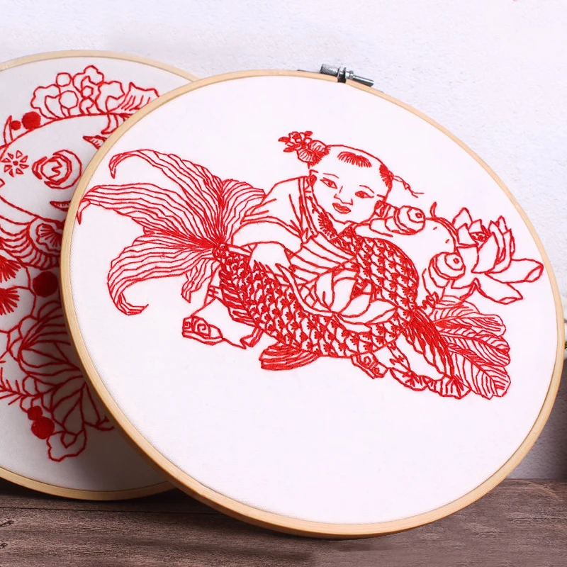 

ZXIIXZ Embroidery Starter Material Kit with Auspicious Patterns Cross Stitch Needles and Other Accessories for Beginner DIY Work