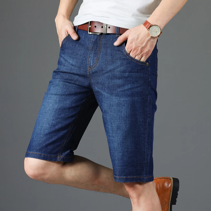 Повседневные мужские джинсовые шорты облегающие брюки прямые синие черные