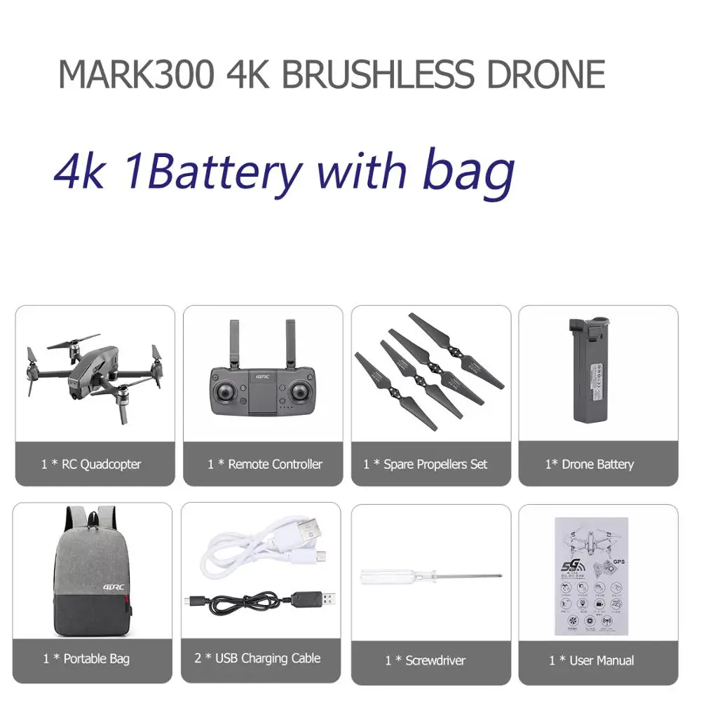 4K 1B with Bag Gps Радиоуправляемый Дрон с камерой 4K 5G Wifi оптический поток позиционирования управление жестом 25 мин Flighting бесщеточный Радиоуправляемый квадрокоптер MARK300 - Цвет: 4K 1B with Bag