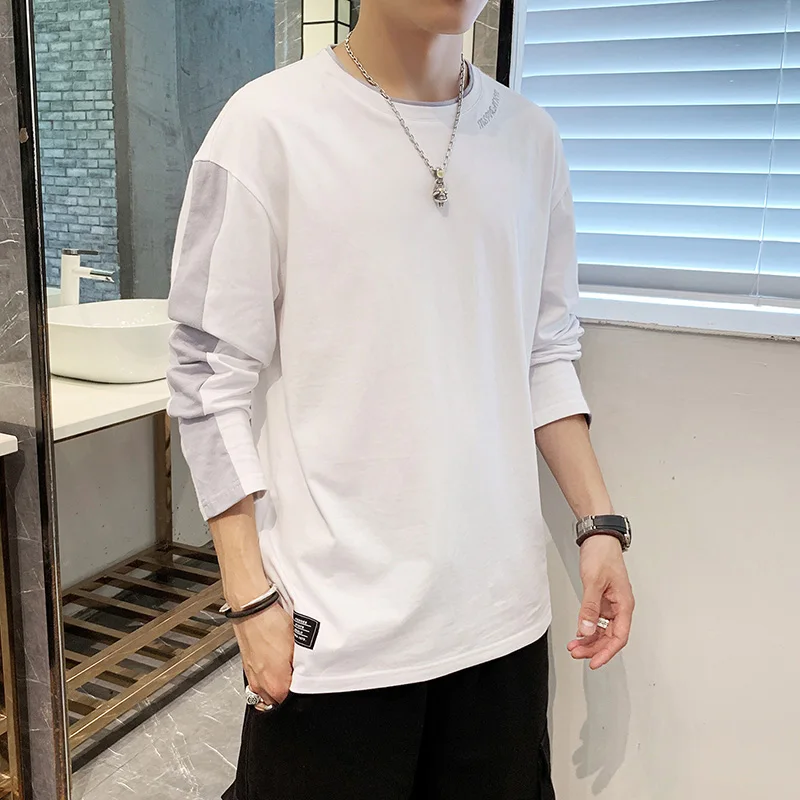 Мужская хлопковая футболка с длинным рукавом круглым вырезом | одежда