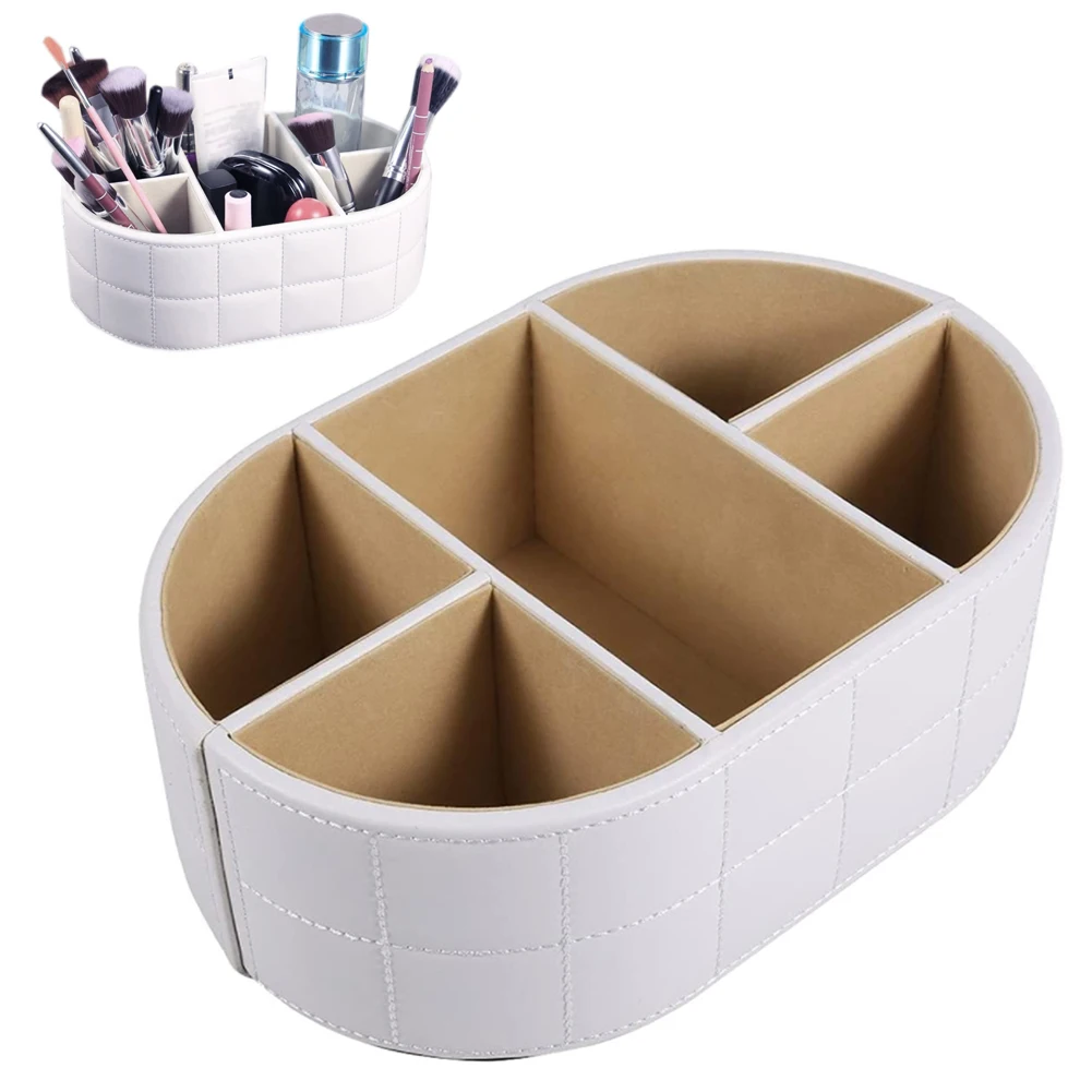 

Desktop Organiser PU Leather Remote Control Holder Desk Cosmetic Supplies Organisers Storage Box Large Container Oval Black Home