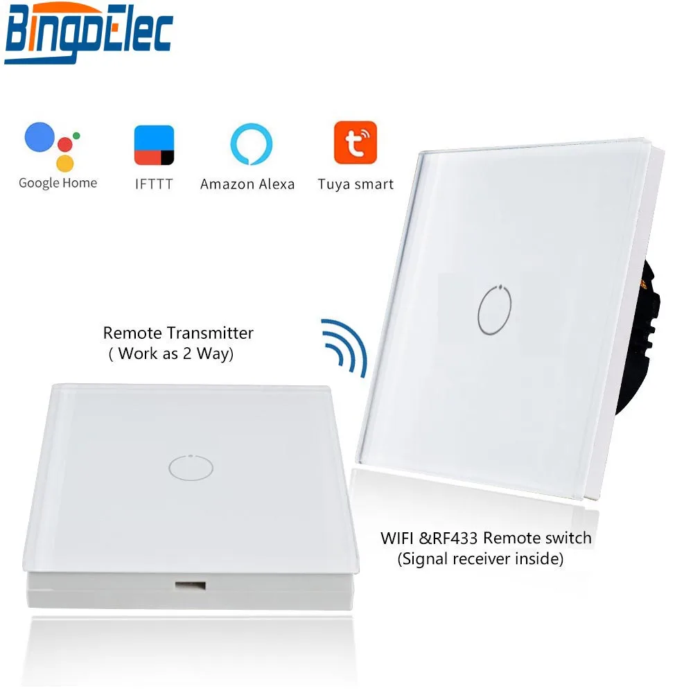 Bingoelec 1 канальный стеклянный сенсорный пульт дистанционного управления Wi Fi и RF433MHZ