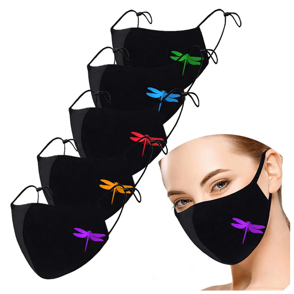 

5PCS headdress For Men Women Color dragonfly printed Adjustable Mascarilla mascarilas Ear Loop Face maks 2020 New Drop Ship 2020