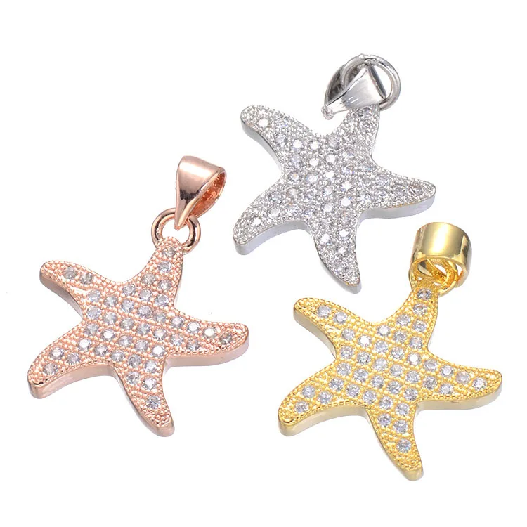 

Five star micro inlaid Zircon Pendant DIY copper jewelry sea star full diamond accessories necklace pendant