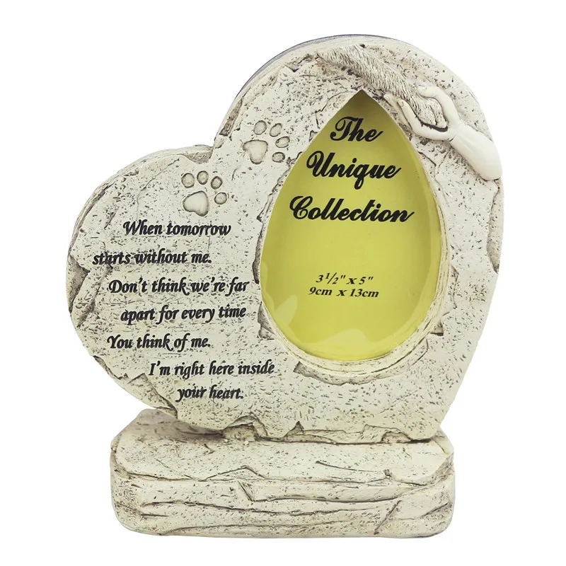 Памятный камень в форме сердца с фоторамкой печатная лапа для домашних животных