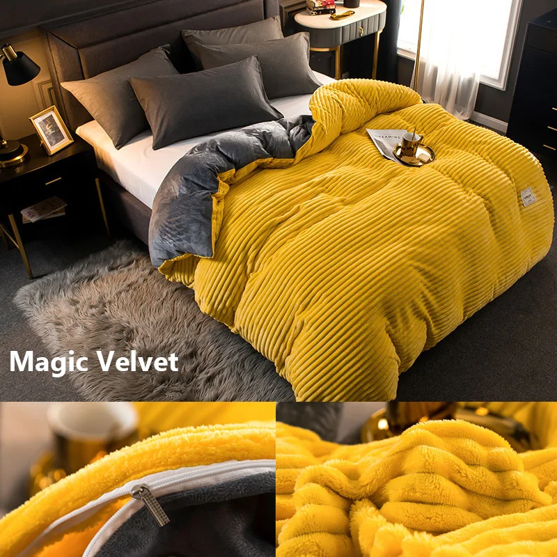 Winter Thick 1pcs Duvet Cover Coral Velvet Quilt Bed Covers Flannel Yellow Bedspread Single Double Queen King (No Pillowcase) | Дом и сад