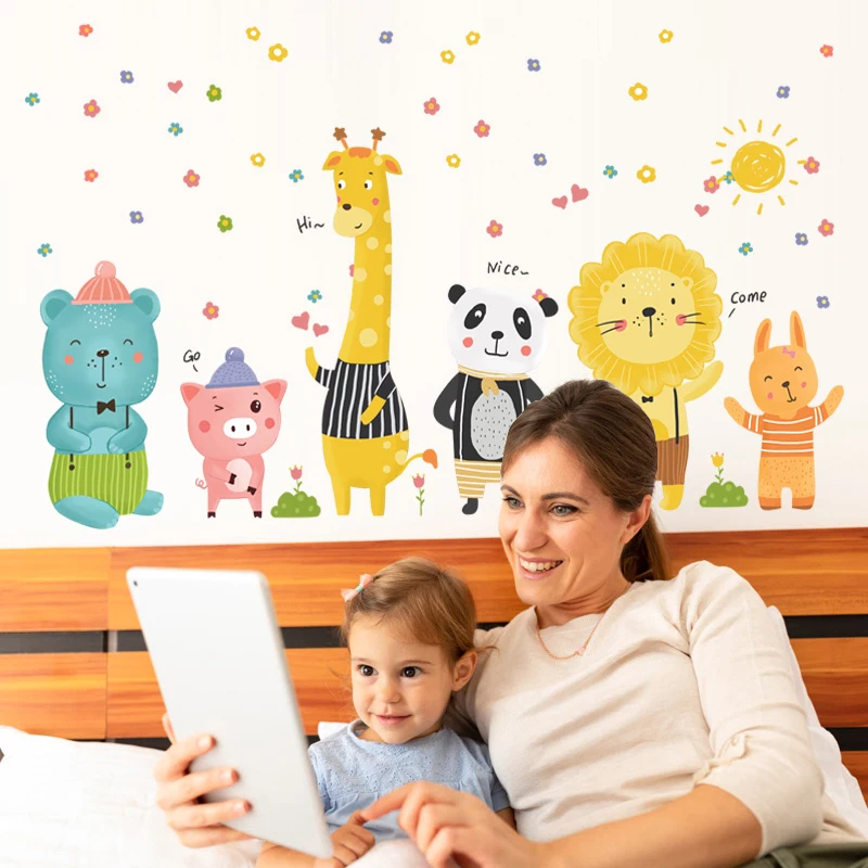 

Cartoon animals wall sticker kids room decoration self-adhesive stickers bedroom toys room decoration kindergarten wall decor