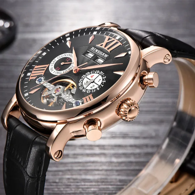 Мужские автоматические механические часы Tourbillon роскошные модные повседневные