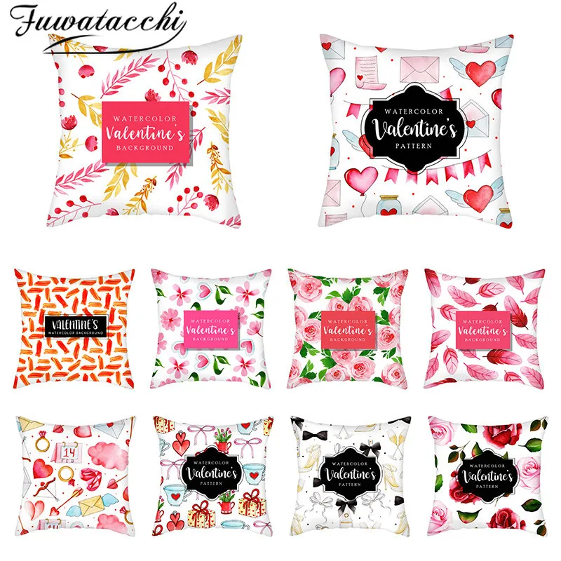 

Fuwatacchi Valentine's Day present Cushion Covers flower Pillowcases Cotton For Bedroom Sofa Decorative Pillow Covers 45*45