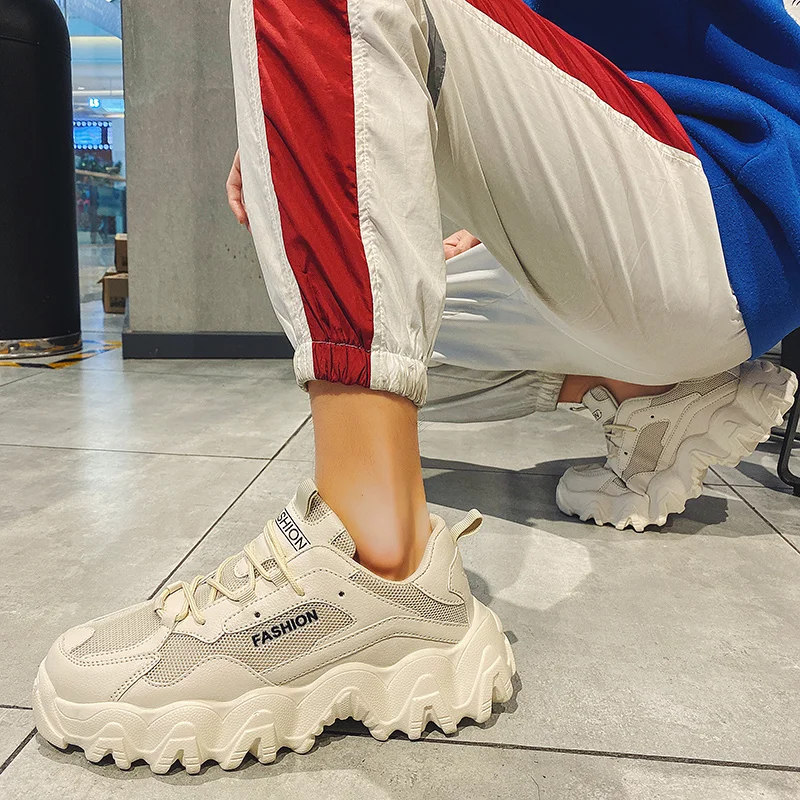 Bjakin Chunky Fashion Man Sneakers Lace Up Thick Bottom Running Shoes Casual Non-slip Sport Athletic Rubber Sole Trainers | Спорт и