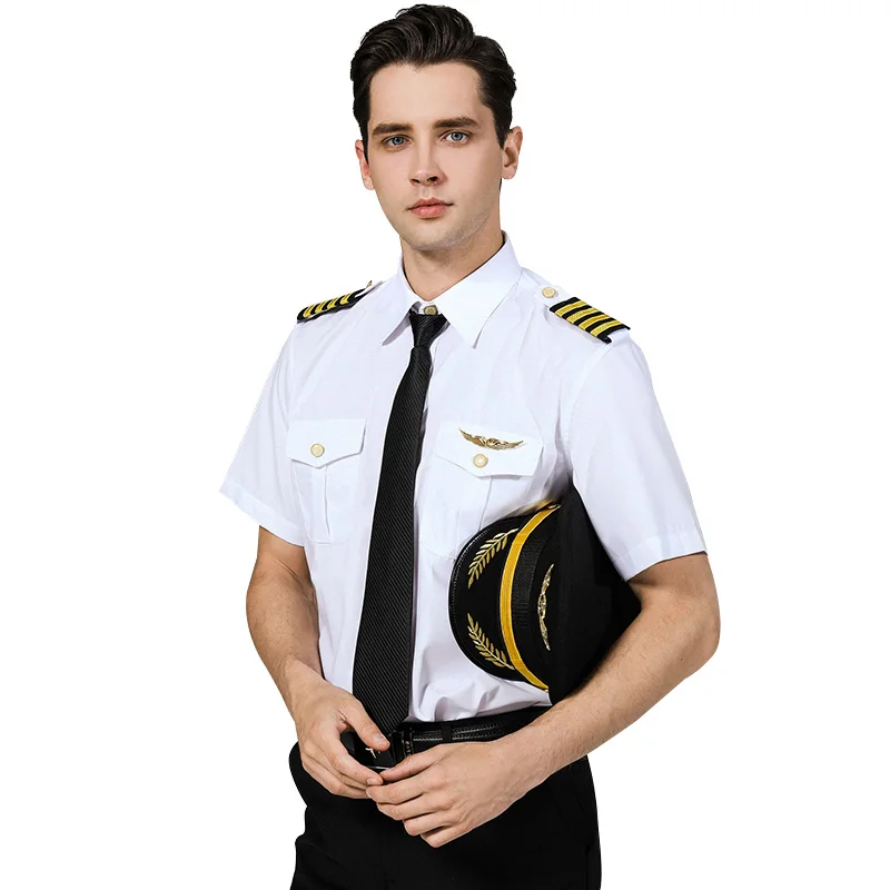 Camisa de piloto de capitán de línea aérea internacional, ropa de ingeniero masculino, tienda de noche, disfraz de peluquero, camisa blanca con personalidad