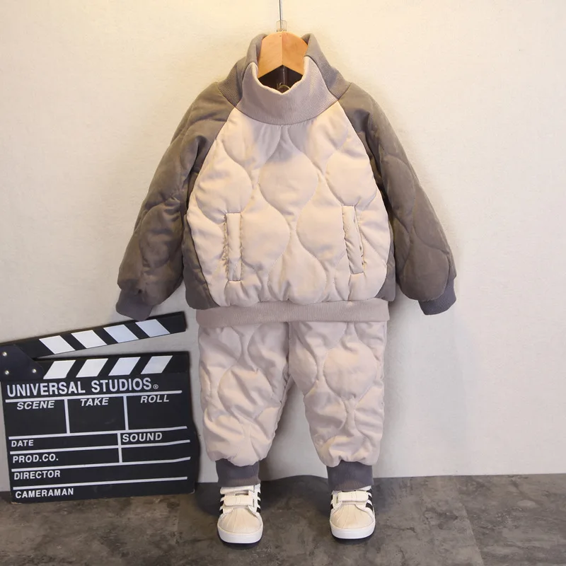 

Autumn Winter New Boys Girls Thick High-neck Cotton Clothing Two-piece Set Korean Version Leisure Children's Suit