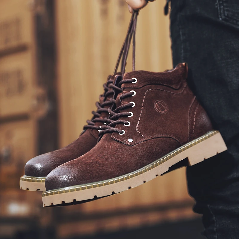 Winter Ankle Boots mens Genuine Leather Snow Boots Big Size 38-50 Outdoor Warm Winter Shoes for Men Anti-cold Boots Walker Peak