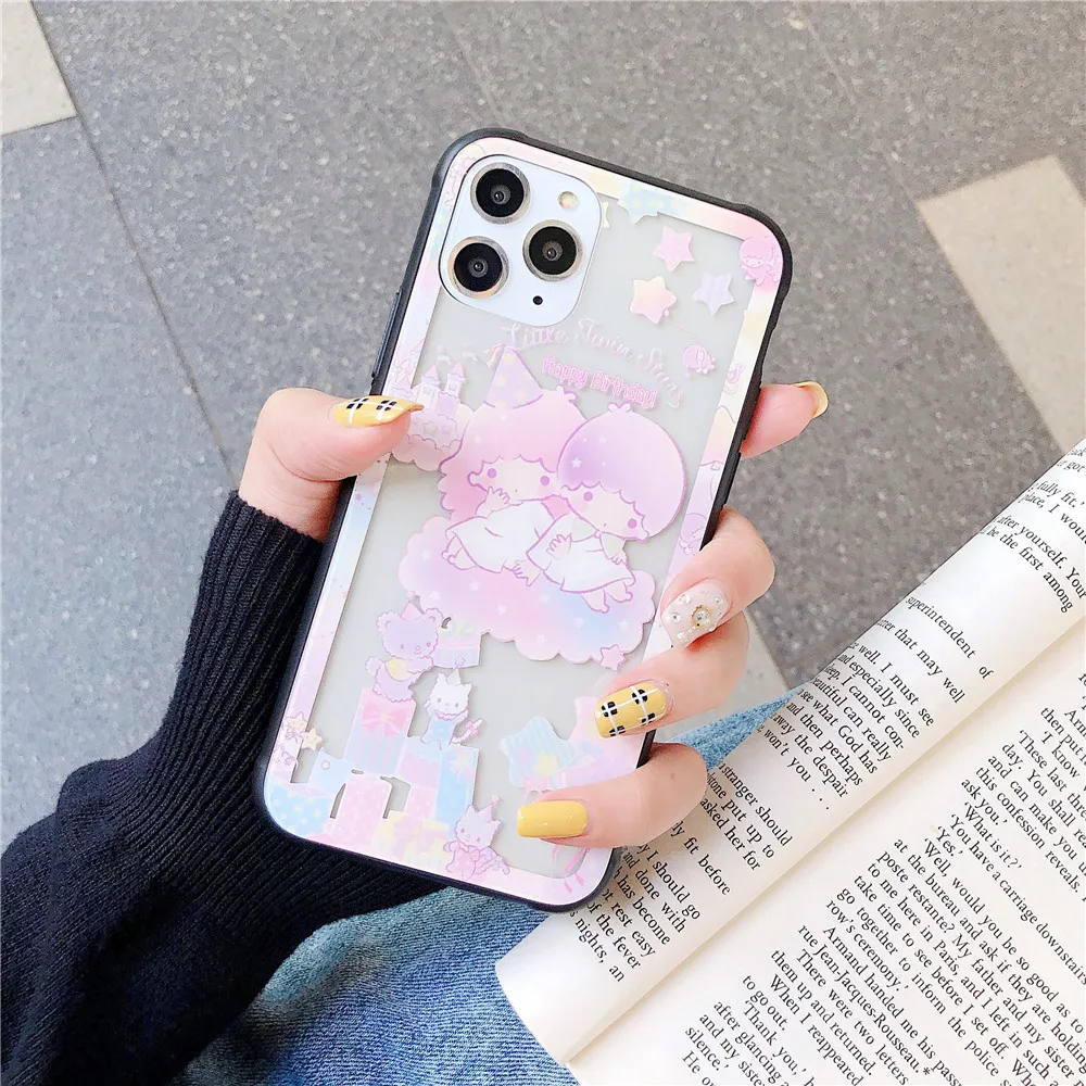 Hello kitty маленький чехол из закаленного стекла для телефона с двумя звездами для iphone 11 Pro Max 66sPlus 7 8 plus X XR XS MAX аниме прозрачный чехол