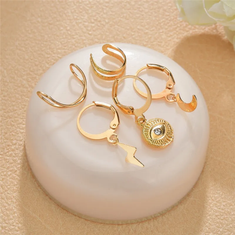 

Modyle Bohemian Gold Color Crystal Earrings Set Women Moon Cross Lightning Female Drop Earring for Woman Vintage Fashion Jewelry