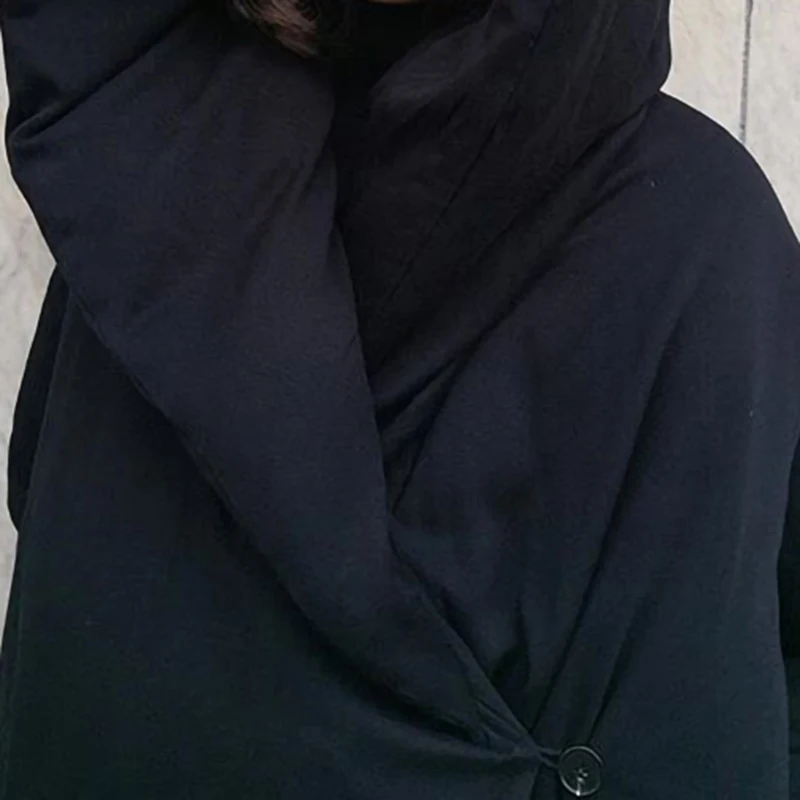 

[EAM] Loose Fit Black Loose Big Size Down Jacket New Hooded Long Sleeve Warm Women Parkas Fashion Tide Spring Autumn 2021 LE8700