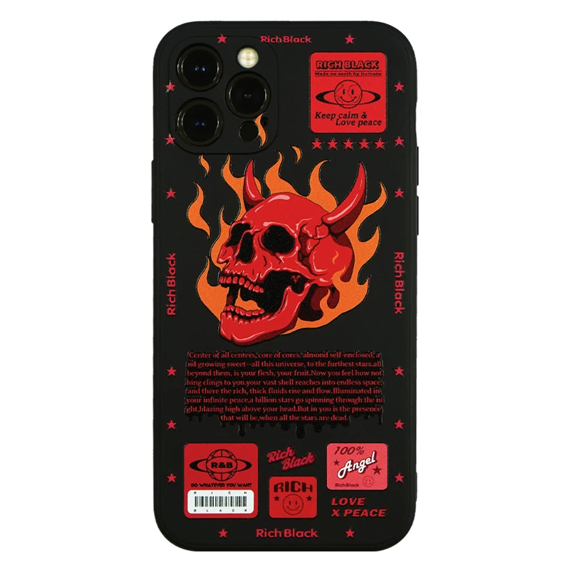 

Mark lona original design flame skeleton black right-angle edge full package soft shell iPhone12ProMax
