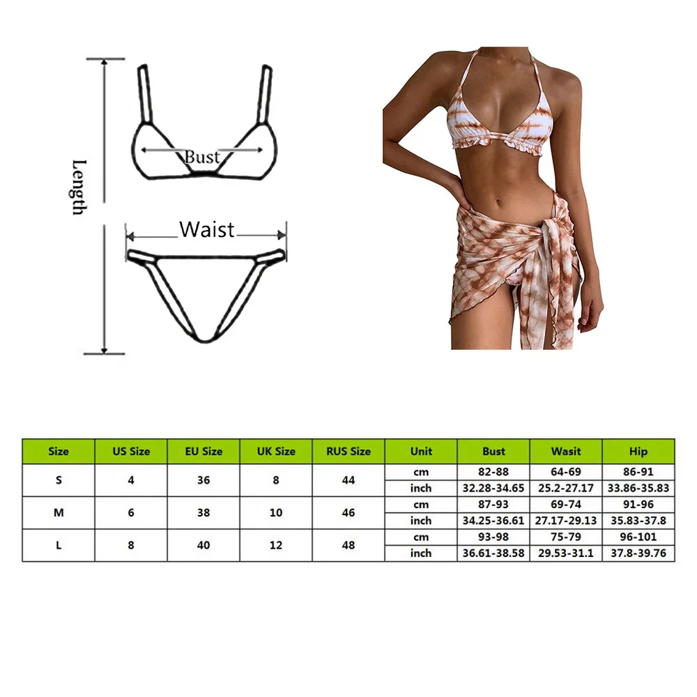 

Bikini 2021 Sexy 3 Piece Swimsuit Women Tie Dye Push Up Padded Biquini Brazilian Summer Bathing Suit Thong Swimwear Women Skirt
