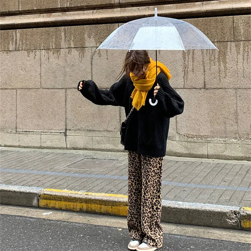 

New Korean Leopard Print Wide Leg Pants High Waist Straight Tube Casual Loose Thin Mops Pants Women Fashion Sweatpants Women