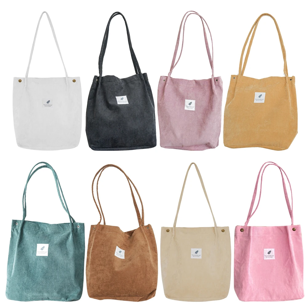

Women Corduroy Patchwork Shopping Bag Female Environmental Storage Shoulder Handbag Reusable Foldable Eco Grocery Totes