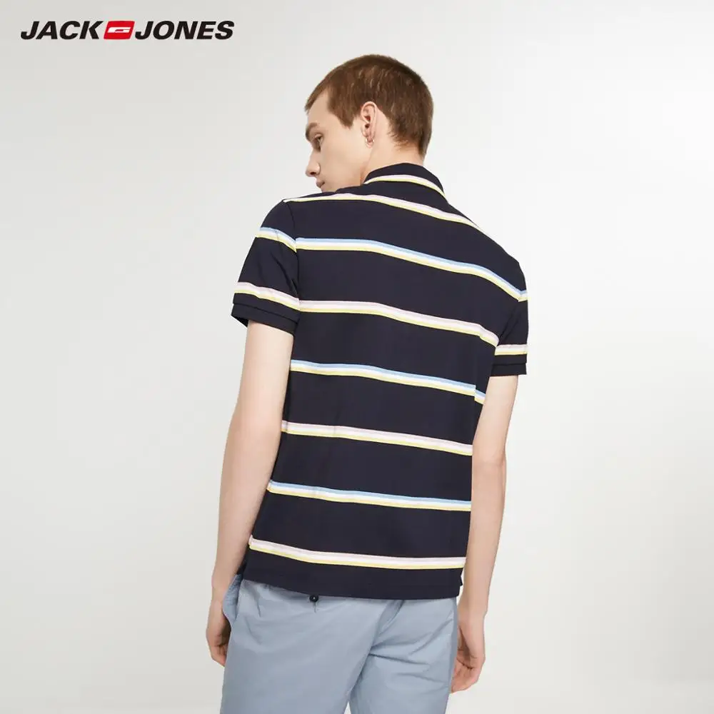Мужская рубашка-поло JackJones 100% хлопок в полоску с отложным воротником короткими
