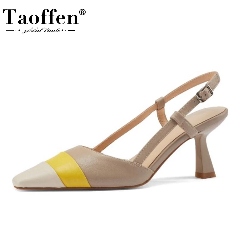 

Taoffen/Новинка; Женские босоножки на высоком каблуке из коровьей кожи; Разноцветные женские летние туфли; Модные вечерние туфли; Женская обувь...