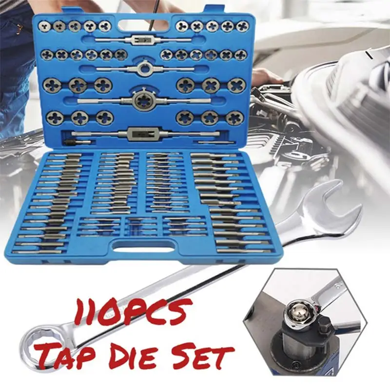 

110pcs/set tap die set M3-M12 M6-M20 Screw Thread Metric Taps wrench Dies DIY kit wrench screw Threading hand Tools Alloy Metal