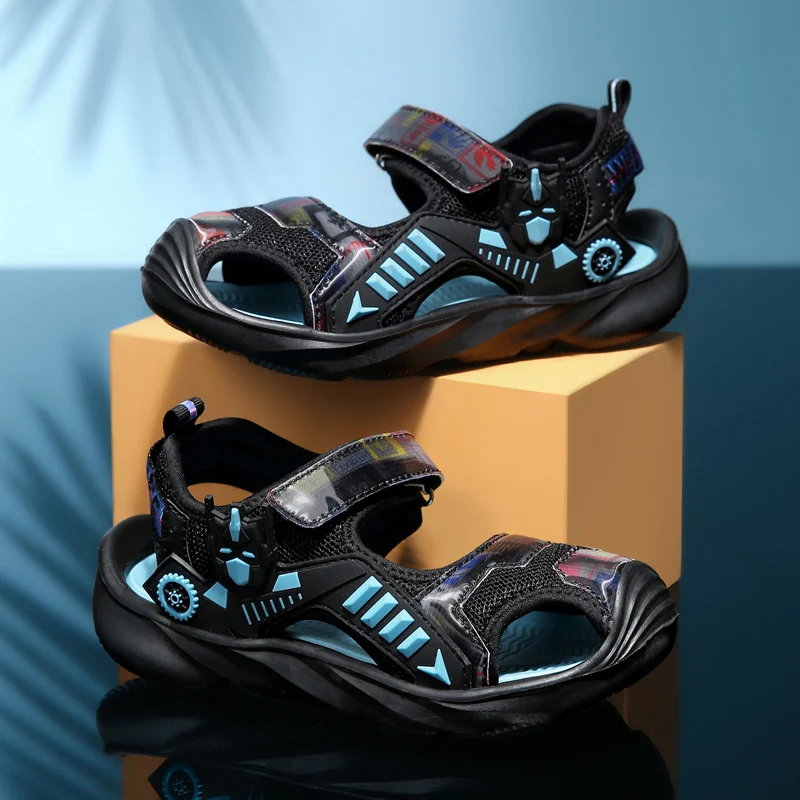 

xwwdvv Children's Sandals Protect Toes Boys Summer Sandals Breathable Mesh Kids Shoes Outdoor Bech Children Footwear