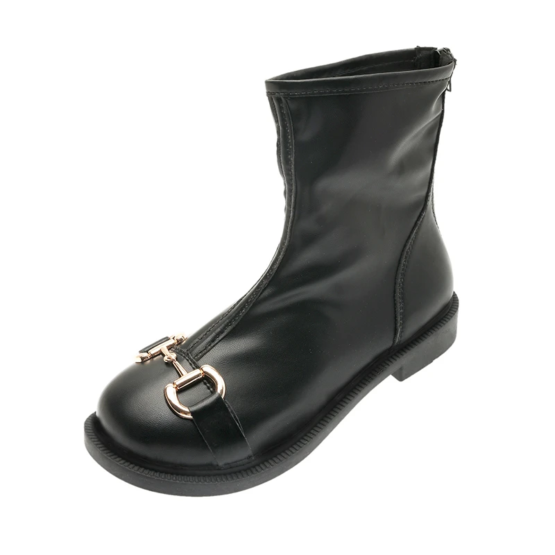 

Metal Decorative Square Toe Thick Heel Chelsea Boots Elastic Close-Fitting Ankle Boots Large Size Comfortable Women's Boots