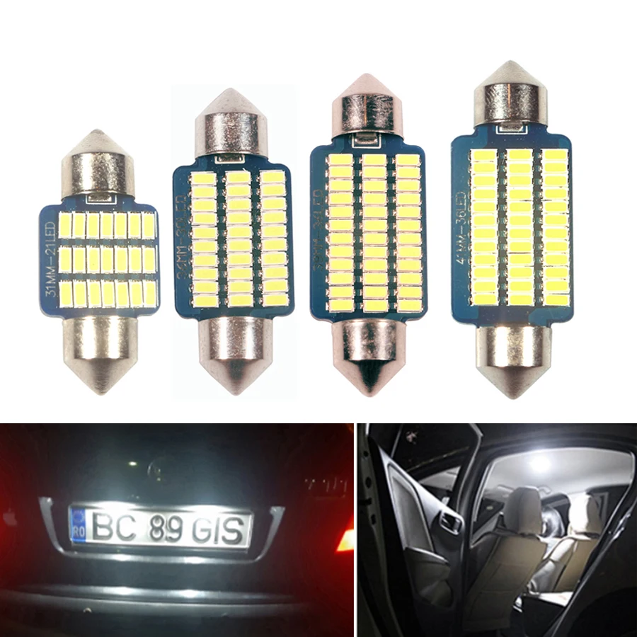 

NHAUTP 10Pcs C10w C5w Led Bulbs Car Interior Reading Lamp Festoon 31mm 36mm 39mm 41/42mm License Plate Light White 6000K Dc12v