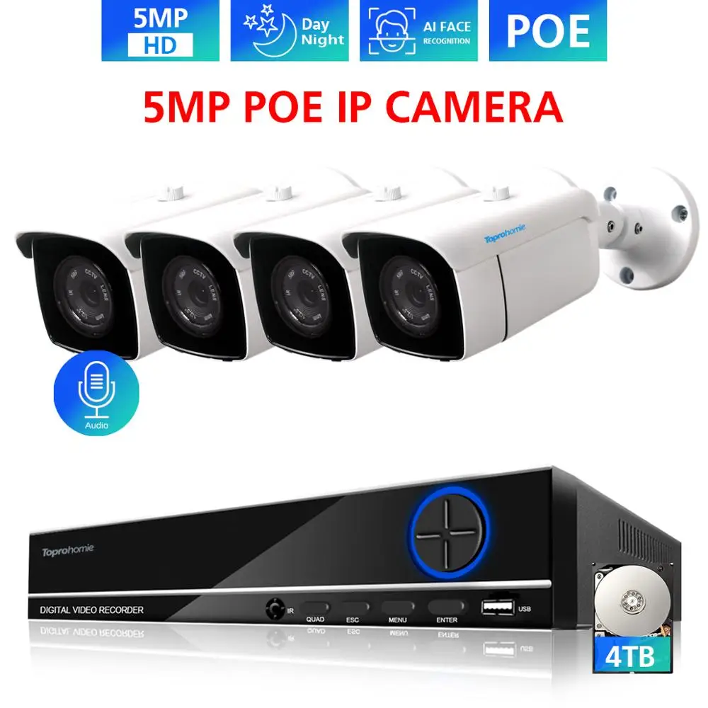 Камера видеонаблюдения TOPROHOMIE H.265 водонепроницаемая камера безопасности 8