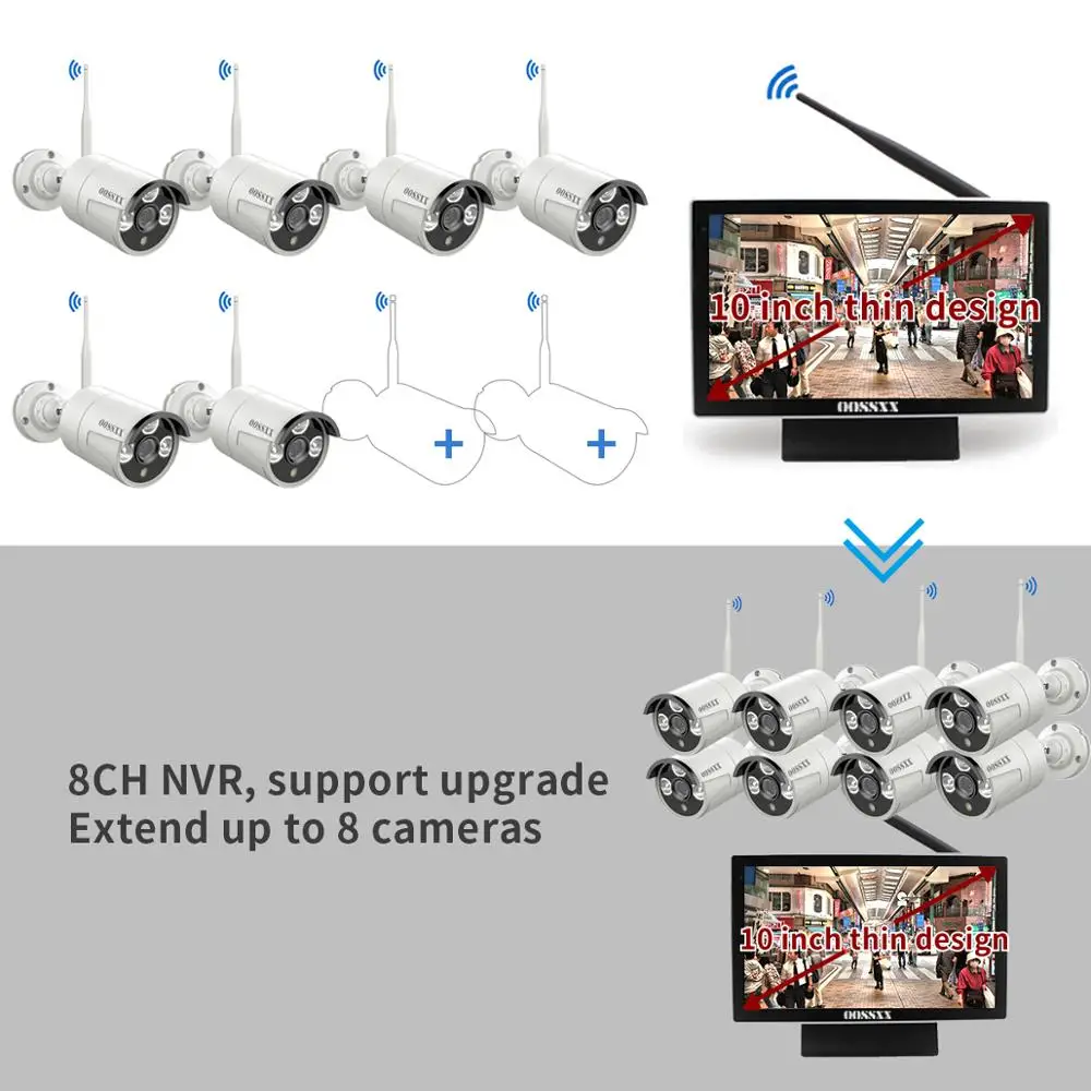 Камера видеонаблюдения OOSSXX беспроводная камера безопасности 8 каналов 1080