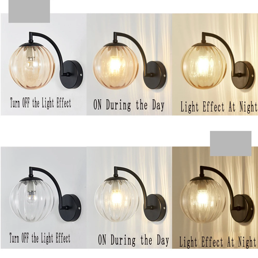 

3 Colors Dimmable Bedroom LED Wall Light Indoor Wall Lamp Glass Lampshade Wall Sconce for Living Room Aisle PorchBedside Lamps