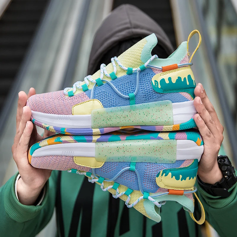 

Men's Cool Tech Design Unique Colorful Basketball Shoe Anti-skid Shock Absorption Candy Multicolor Sneaker Court Fashion Partner