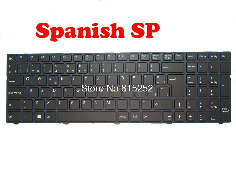 

Laptop Keyboard For MEDION AKOYA P7645 MD60284 MD60328 MD60437 MD60438 MD60610 MD60636 Black With Frame Spanish SP Blue edge