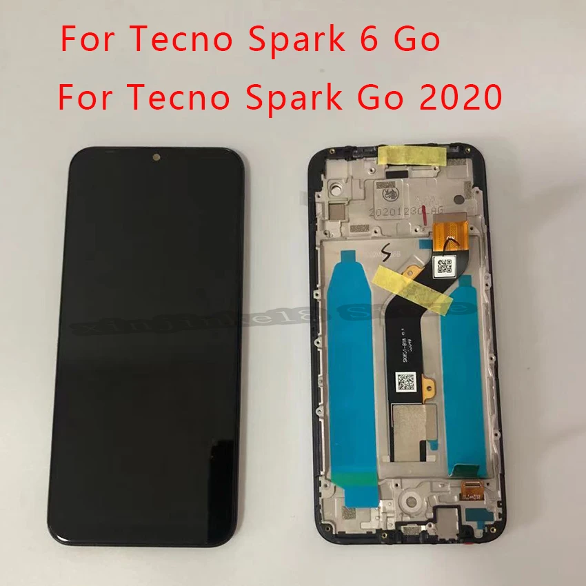 

6.52"Original For Tecno Spark 6 Go Spark Go 2020 KE5 KE5J KE5K LCD Display Touch Screen Digitizer Assembly Repair kit With Frame