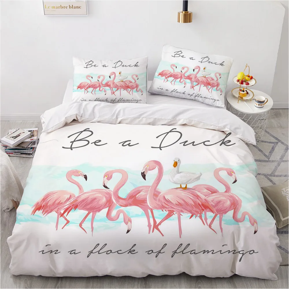 

Flamingo Simple Bedding Sets 3D Duvet Quilt Cover Set Comforter Bed Linen Pillowcase King Queen Full Double 200x200cm Size