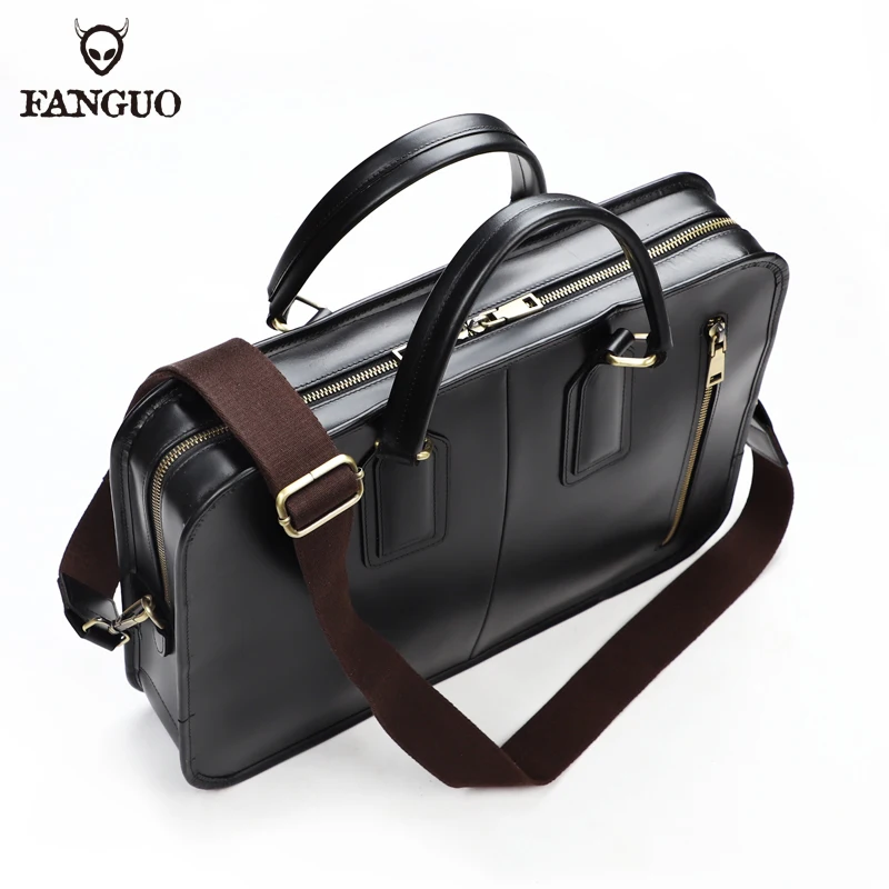 Fashion Cowskin Men's Business Bag Handmade Genuine Leather 13.5'' Laptop Male Briefcase Messenger For Document A4