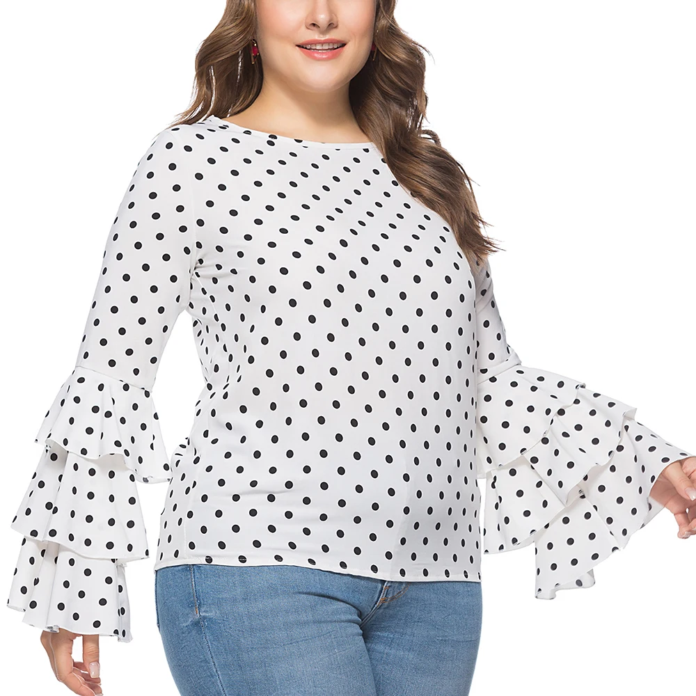 Большие размеры женская блузка в горошек большие шифоновые рубашки модная