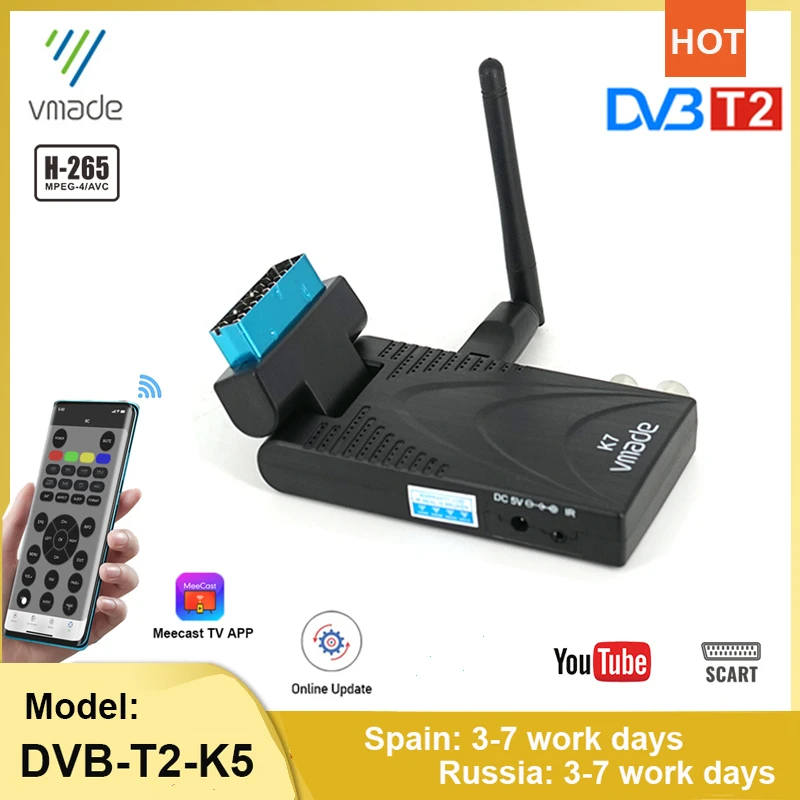Цифровой ТВ-ресивер Vmade DVB T2 2020 HEVC/H.265 HD ТВ-декодер MPEG ТВ-тюнер Поддержка литого