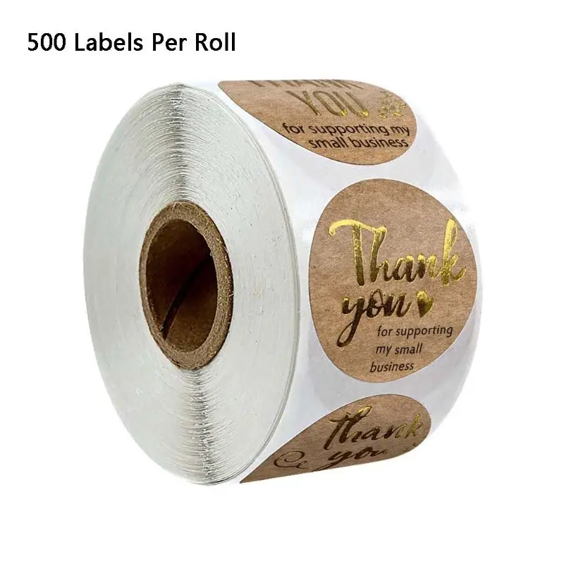 

500pcs/roll Thank You for supporting My Small Business Kraft Stickers Gold Foil 23GB
