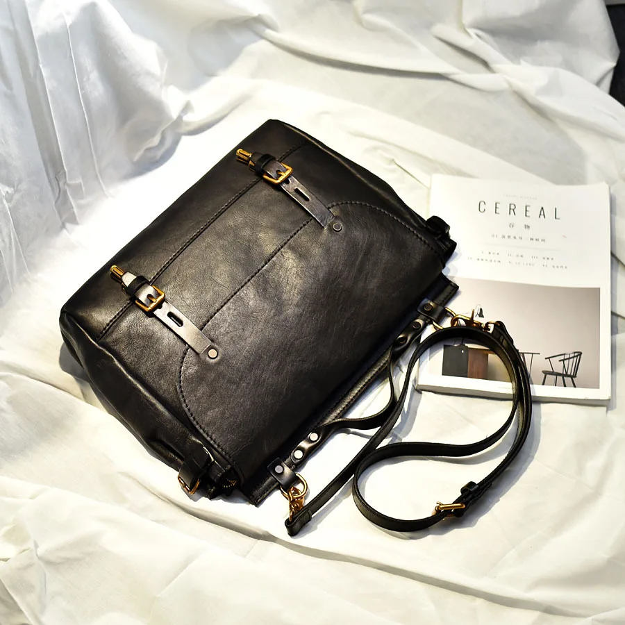 Портфель мужской из воловьей кожи саквояж-мессенджер на плечо в стиле ретро