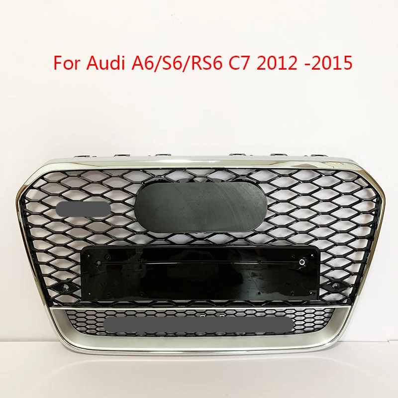 

Front Sport Hex Mesh Honeycomb Hood Grill Chrome Black For Audi A6/S6 RS6 C7 2012 2013 2014 2015 For Quattr0 Style