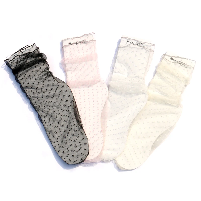 

Модные тюлевые носки 1 пара, женские сексуальные кружевные носки в горошек, Женские Дышащие прозрачные сетчатые носки до щиколотки для дам
