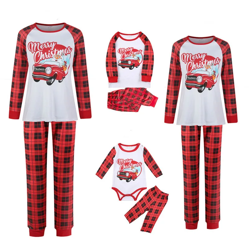 

Christmas Family Matching Pyjamas Adult Kid Baby Outfits Pajamas Romper Cartoon Round Neck Homewear Sleepwear Parent-child Suit