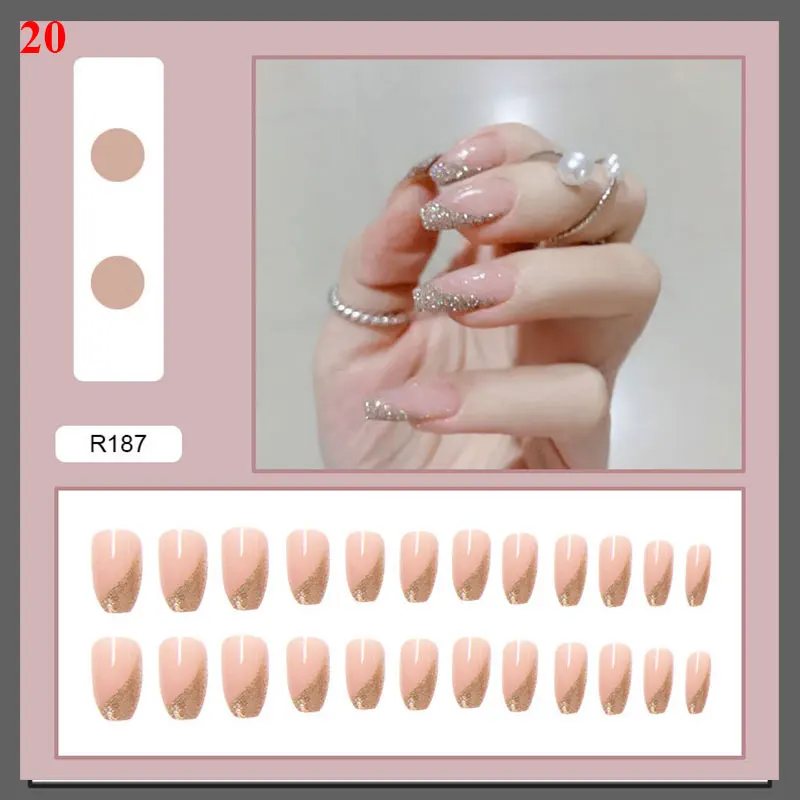 24 шт. накладные ногти градиентные искусственные с желеобразным клеем блестящие