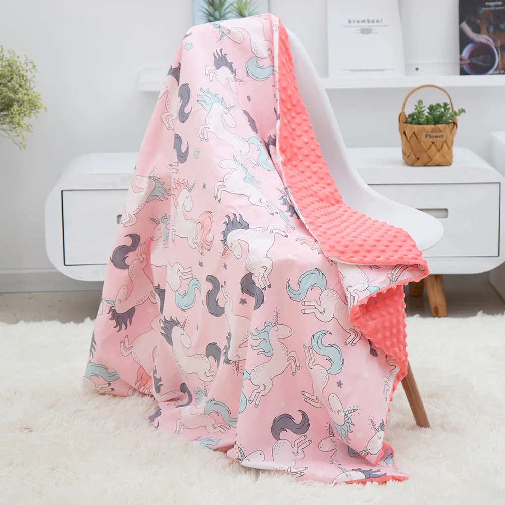 Manta de beb&eacute; de felpa S&uacute;per suave, doble capa, con respaldo punteado, manta c&aacute;lida para reci&eacute;n nacido, con estampado de animales encantadores, manta receptora Unisex-2