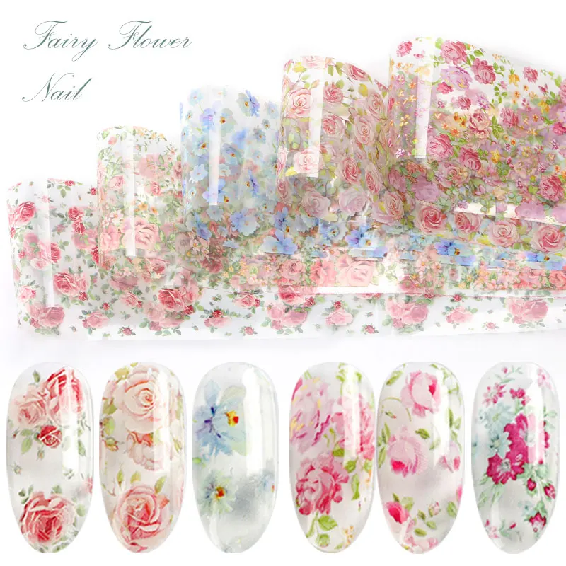 

10 colours Nail Leaf Stickers Varnish Mix Rose Flower Transfer Foil Nails Decal Cursors For Nail Art Decoration Manicure Designs
