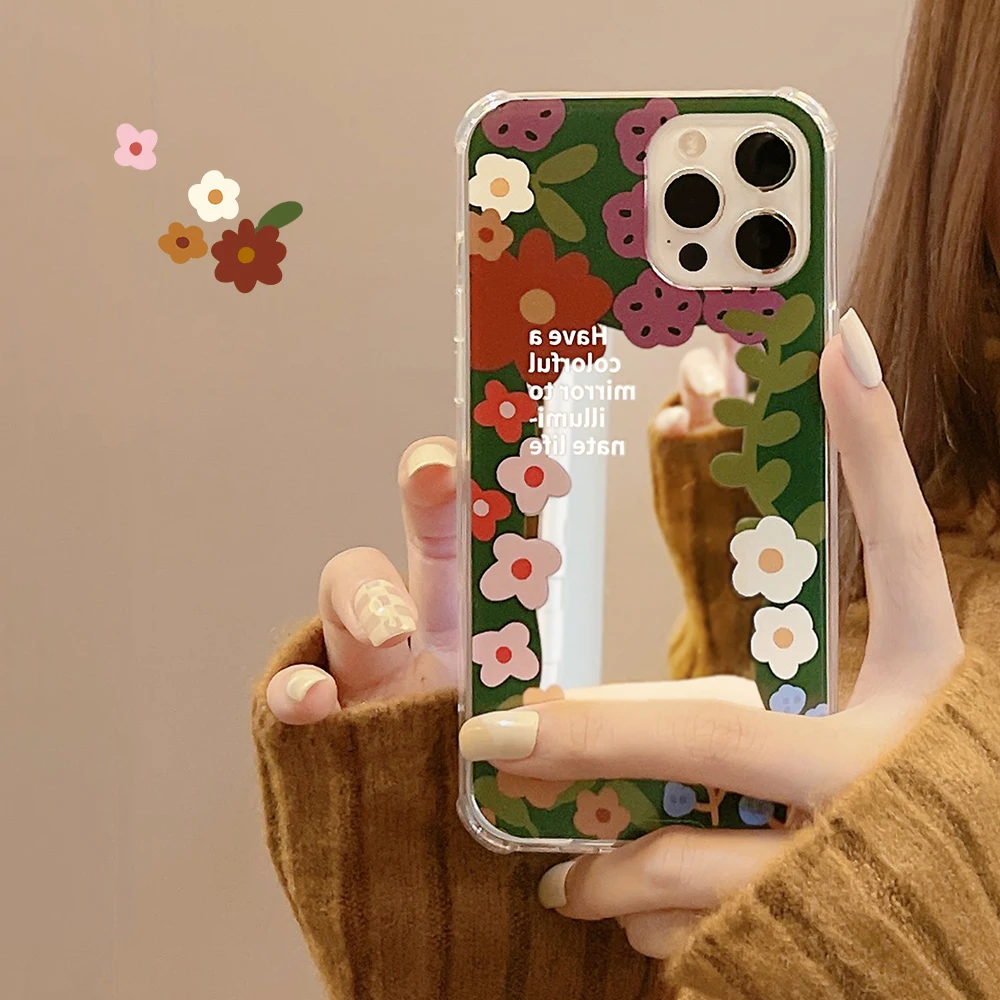 

Flowers Mirror Case For iPhone 13 13mini 13Pro 13ProMax 12 12mini 12Pro 12ProMax 11 11Pro 11ProMax SE2020 7 8Plus X XSMAX XR